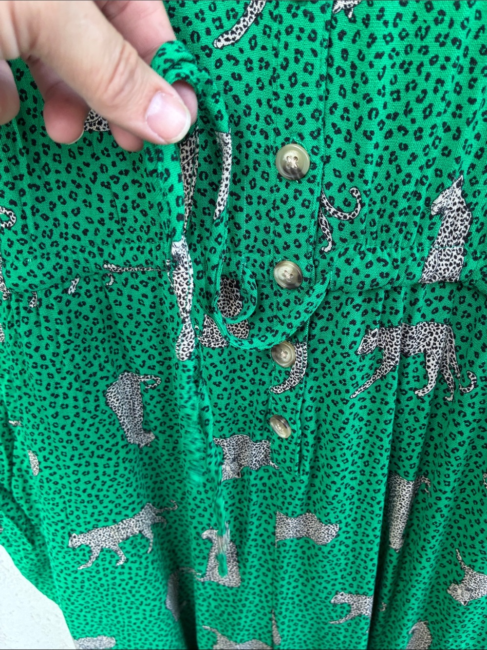 TORRID Green leopard print v neck button up tie waist romper with pockets! - Picture 7 of 9